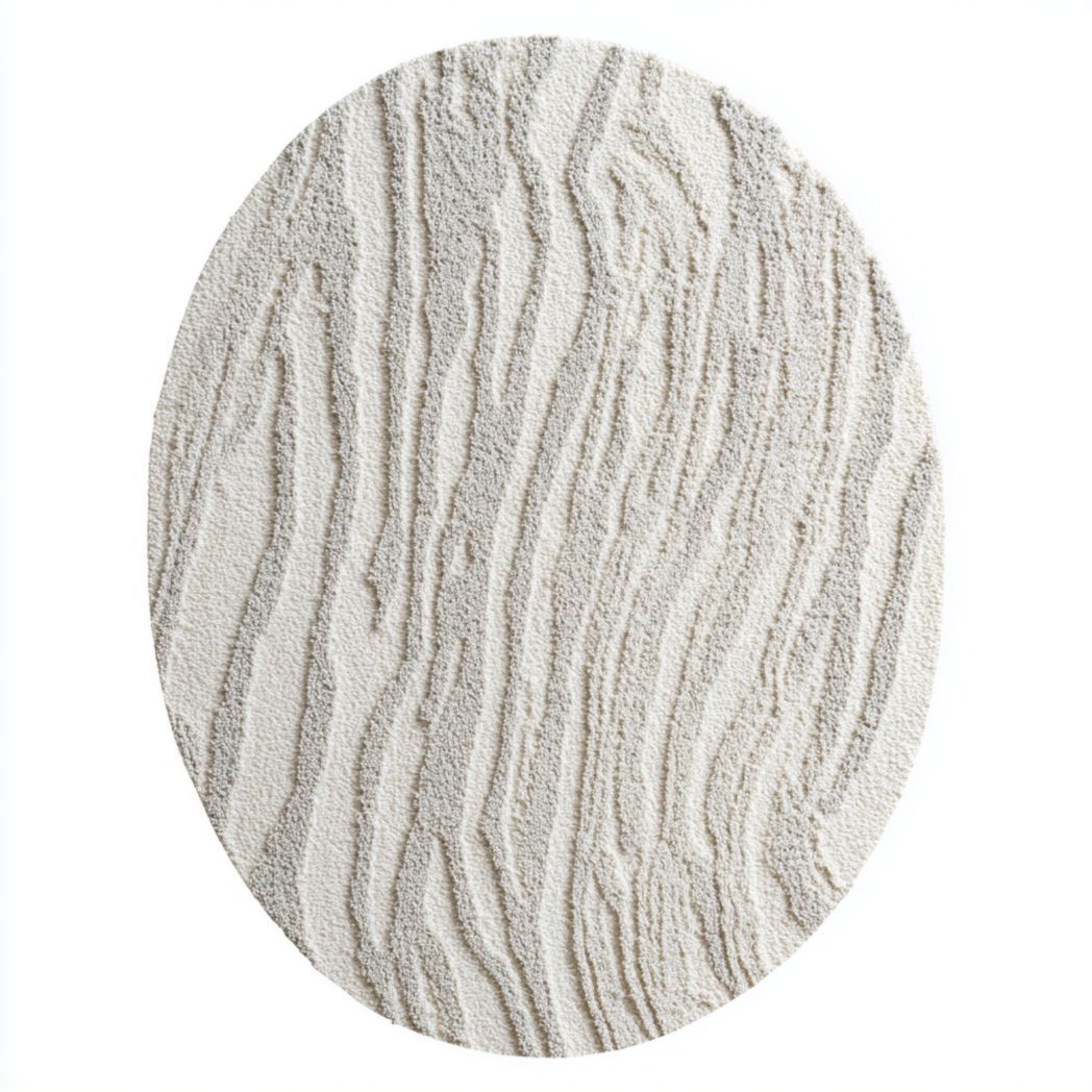 Tapis rond en coton tissé motif ondulé blanc