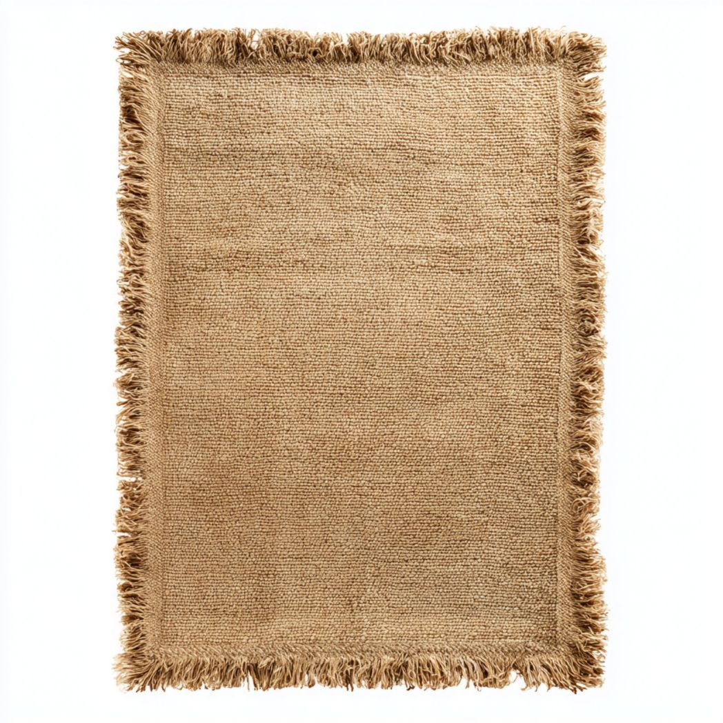 Tapis rectangulaire en jute tissé avec franges naturelles